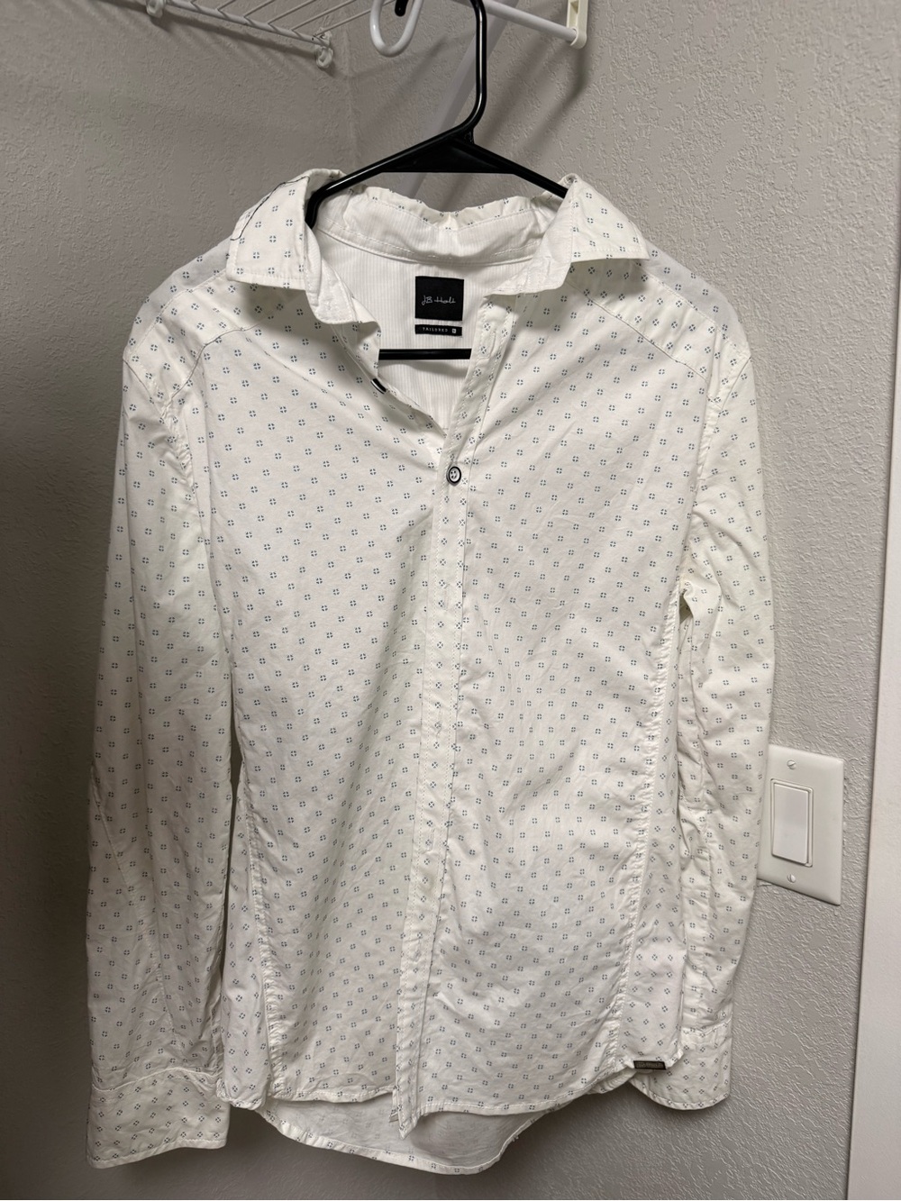 Men’s JB Holt White Long-Sleeve Casual Button-Down Shirt with Microprint